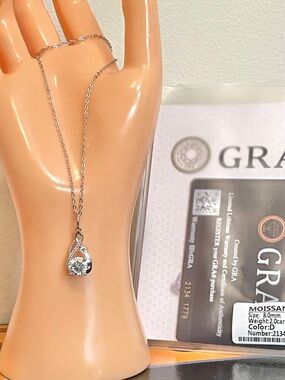 2 Carat Moissanite Teardrop Pendant Necklace in Sterling Silver With GRA